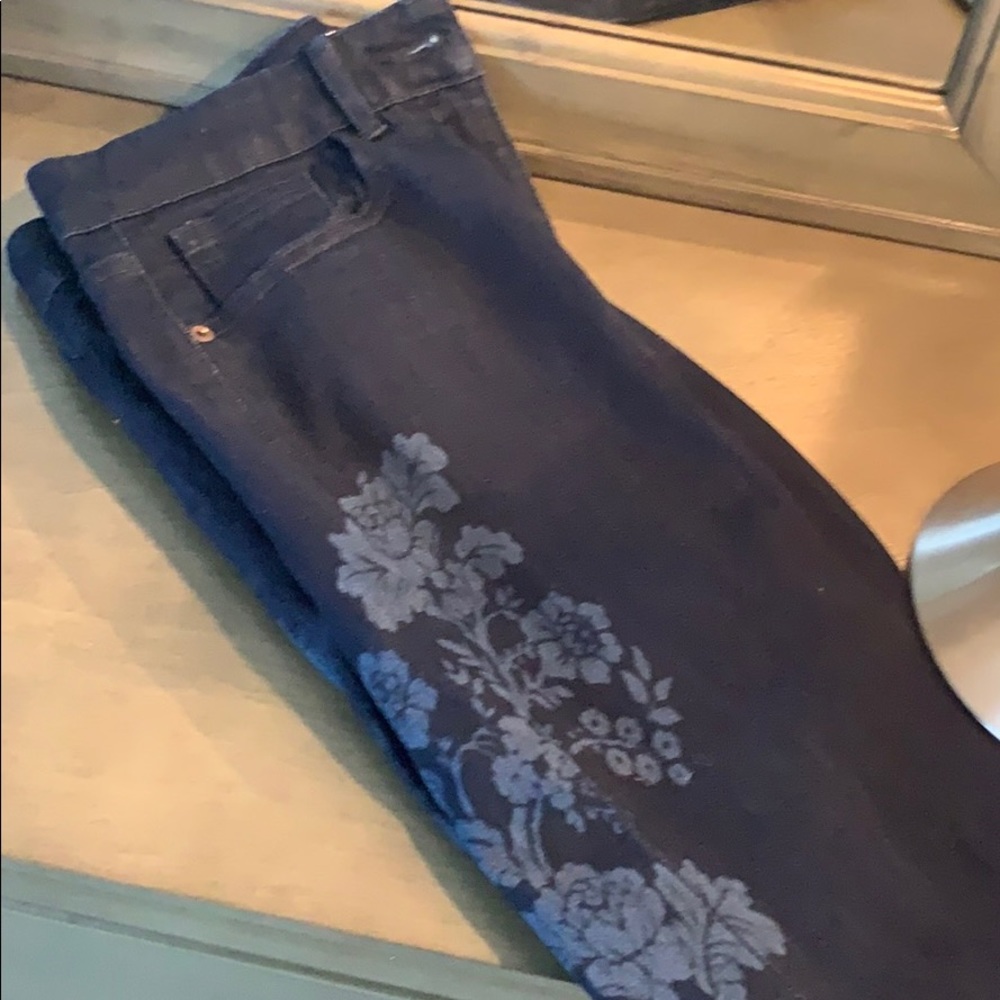 Blue jeans with unusual pattern